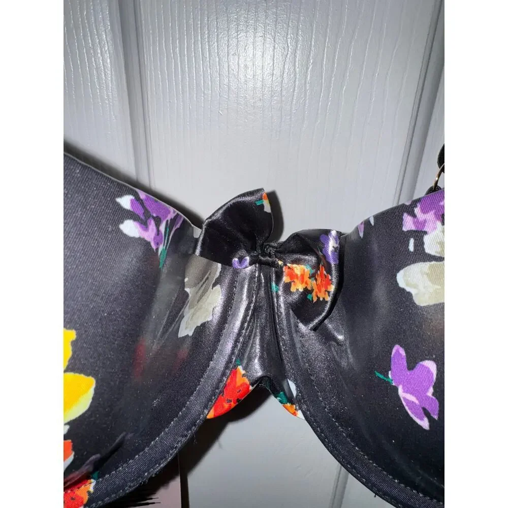 Savage X Fenty New Padded Balconette Bra Black Night Blooms Wet Look 38D
